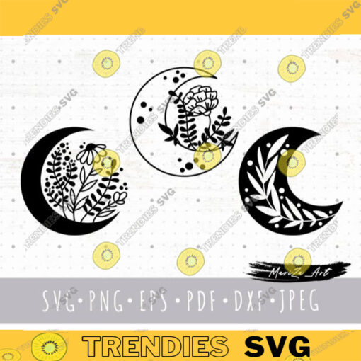 Hot SVG - Floral Moon Svg Cricut Files Boho Floral Moon Png Clipart ...