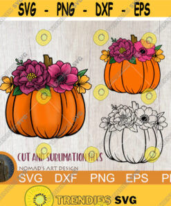 Floral Pumpkin Svg, Flower Pumpkin Svg, Pumpkin Sublimation, Thanksgiving Png, Pumpkin with Flowers, Autumn, Fall Svg, Harvest, Layered Svg Design -182