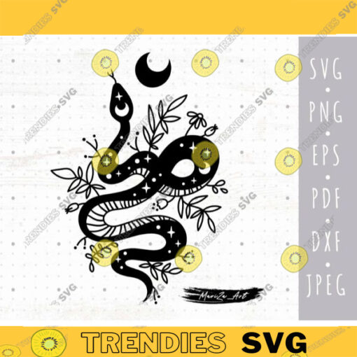 Floral snake SVG Celestial mystical snake SVG cricut files Snake flowers PNG clipart Witchy serpent svg Boho snake svg cut file