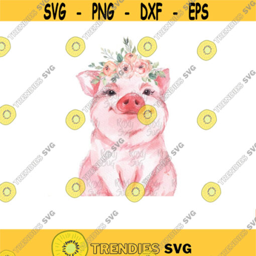 Flower Bandana Pig PNG Pig Flower crown Sublimation Designs Download Pig Clipart Printable File Watercolor Pig Farm clipart Pig shirt