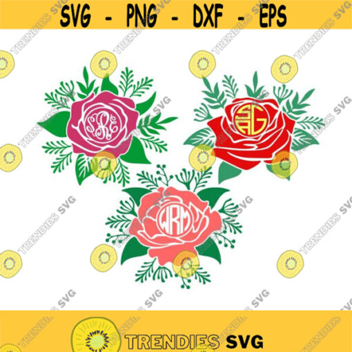 Flower Rose Frame Monogram Cuttable Design SVG PNG DXF eps Designs Cameo File Silhouette Design 594