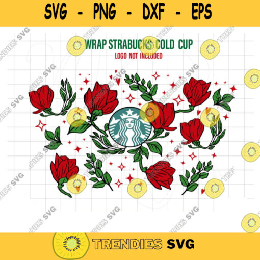 Flower Starbucks SVG Full Wrap poppy red drawing Decal for DIY Starbucks Venti Cold Cup 24 Oz Svg for Cricut cut file DXF for Silhouette. 533
