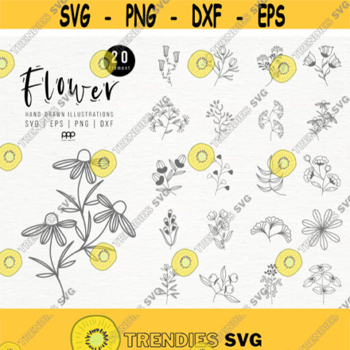 Flower Svg Wildflower svg Flowers Clipart flower line drawing Flower Svg Files For Cricut And Silhouette Floral Svg Printable Flowers Design 3