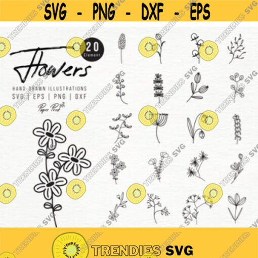 Flower Svg Wildflower svg Flowers Clipart flower line drawing Flower Svg Files For Cricut And Silhouette Floral Svg Printable Flowers Design 8