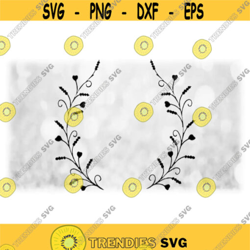 Flower or Nature Clipart Fancy Black Rounded Wreath or Laurel of TwigsLeavesBuds 14 Change Color Yourself Digital Download SVG PNG Design 828