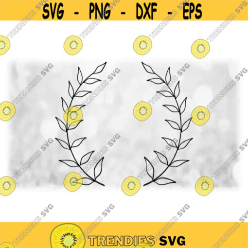 Flower or Nature Clipart Fancy Black Rounded Wreath or Laurel of TwigsLeavesBuds 16H Change Color Yourself Digital Download SVGPNG Design 826