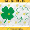 FlowerNature Clipart Green Solid and Outline Four Leaf Clover Shamrock for Luck Irish Saint Patricks Day Digital Download SVG PNG Design 153