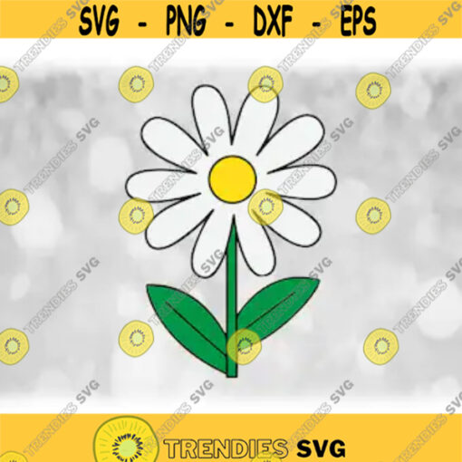 FlowerNature Clipart Simple Easy Black Doodle Daisy Silhouette Outline w YellowWhite Petals and Green Stem Digital Download SVG PNG Design 363