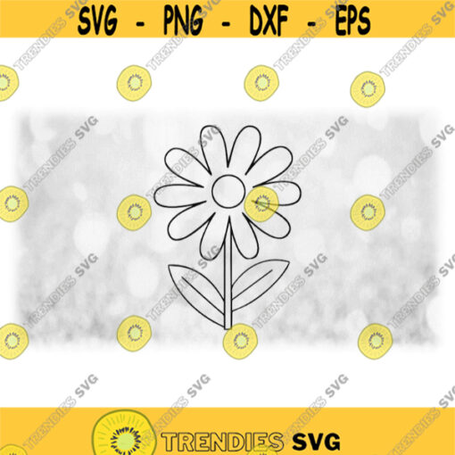 FlowerNature Clipart Simple Easy Black Doodle Daisy Silhouette Outline with Petals and Stem Flower Design Digital Download SVG PNG Design 625