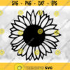 FlowerNature Clipart Simple Sunflower Silhouette Outline with Black Center and Clear Petals Flower Design Digital Download SVG PNG Design 332