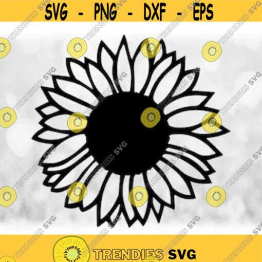 FlowerNature Clipart Simple Sunflower Silhouette Outline with Black Center and Clear Petals Flower Design Digital Download SVG PNG Design 332