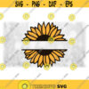 FlowerNature Clipart Split Sunflower Silhouette Outline Name Frame in Dark Brown Center Yellow Petals Digital Download SVG PNG Design 1178
