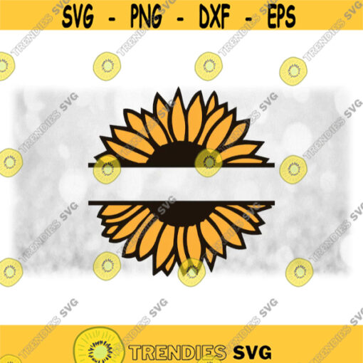 FlowerNature Clipart Split Sunflower Silhouette Outline Name Frame in Dark Brown Center Yellow Petals Digital Download SVG PNG Design 1178