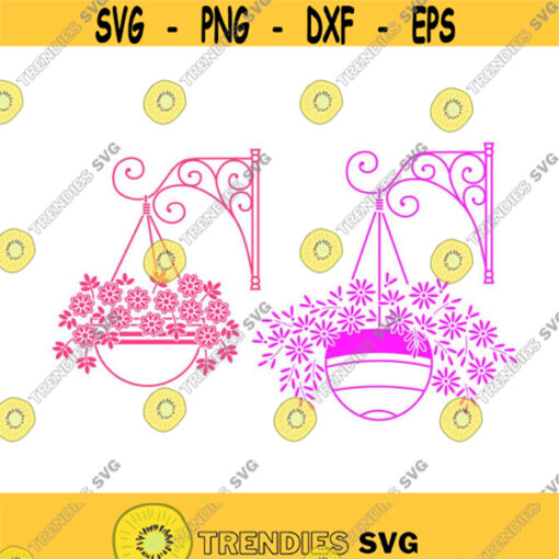 Flowers Basket Hanging Cuttable Design SVG PNG DXF eps Designs Cameo File Silhouette Design 1827