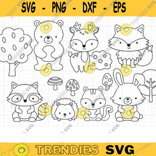 Forest Animals Outline Coloring SVG Digital Stamp Woodland Animals Kid Birthday Party Coloring Activity Svg Dxf Png Cut Files Clipart copy