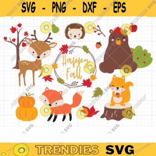 Forest Fall Animal Set SVG DXF Deer Bear Fox Squirrel Hedgehog Autumn Woodland Thanksgiving Animal svg dxf PNG Clipart Clip Art copy