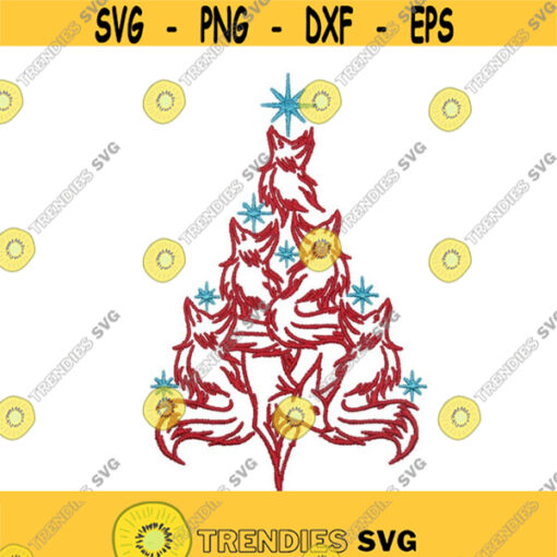 Fox Christmas Tree Embroidery Designs Machine Embroidery INSTANT DOWNLOAD pes dst Design 1424