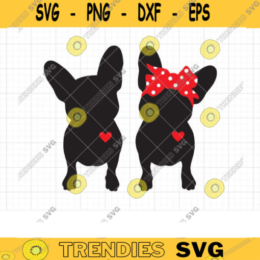 French Bulldog SVG Cute Boy and Girl French Bulldog with Bow Silhouette Frenchie Mom Clipart Svg Dxf Cut Files for Cricut and Silhouette copy