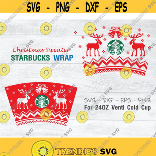 Full Wrap Christmas Sweater Starbucks Cup SVG DIY Venti for Cricut 24oz venti cold cup Instant Download Design 186