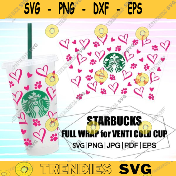 Paw Prints & hearts Venti Starbucks cup
