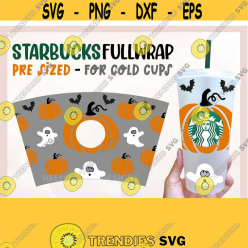 Full Wrap Halloween Pumpkin Starbucks Cup svg Starbucks Cold Cup SVG Starbucks Venti Cold Cup for Cricut svg png pdf