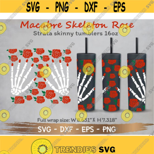 Full Wrap Halloween macabre skeleton rose for Strata Skinny Tumblers 16oz SVG Cut file for Cricut and Silhouette Instant Download Design 286