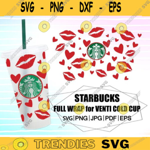 Full Wrap Hearts Starbucks Coffee SVG file Hearts wrap Kiss svg Valentines Starbucks coffee CUT file Cricut DIY Instant Download 691