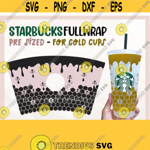 Full Wrap Honeycomb Drips Bee Starbucks Cup svg Honeycomb Seamless Starbucks Cold Cup SVG Starbucks Venti Cold Cup for Cricut