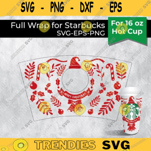 Full Wrap Starbucks Christmas svg Santa Hat Christmas ornamentStarbucks Reusable Grande Hot Cup 16 Oz Design 450