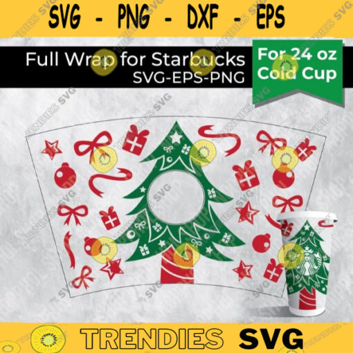 Full Wrap Starbucks Christmas svgChristmas TreeChristmas ornament For Cricut for Cold Cup 24 oz Design 4