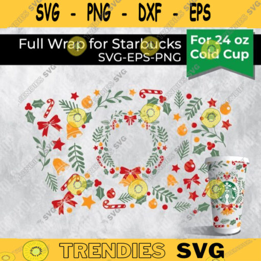 Full Wrap Starbucks Christmas svgchristmas wreath svgStarbucks SVG for Cold Cup 24 ozSVG file for Cricut Design 175