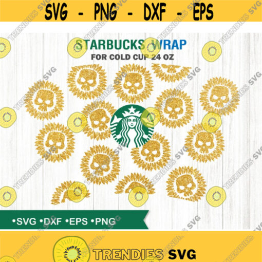 Full Wrap Sunflower Skull Starbucks Cup SVG DIY Venti for Cricut 24oz venti cold cup Instant Download Design 73