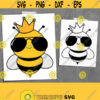 Funny Queen Bee SVG. Bee with Sunglasses Cut Files. Vector Kids Honeybee with Crown Clipart. Doodle Instant Download dxf eps png jpg pdf Design 591