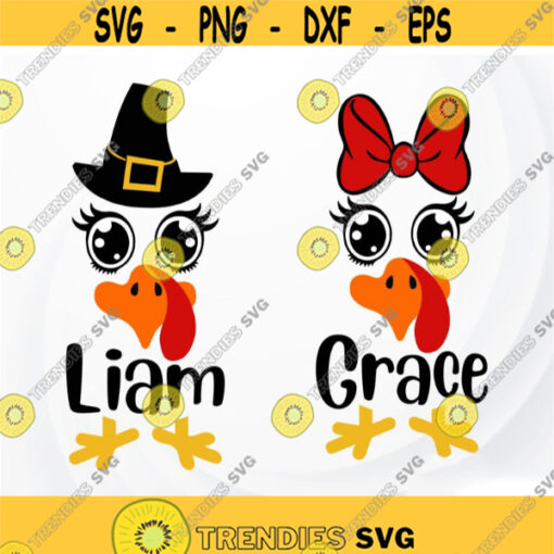 Funny Turkey SVG Turkey Face svg Baby Turkey Monogram svg Girl Turkey face Bow svg Turkey head svg Boy Turkey Face svg file for Cricut Design 101.jpg