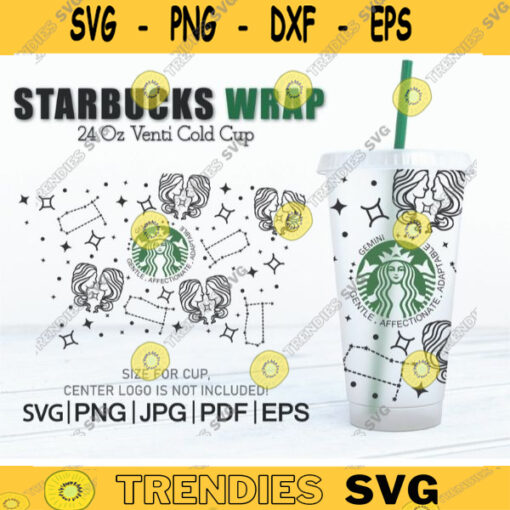 GEMINI Seamless Wrap SVG for Starbucks Cup Reusable png svg SVG Files For Cricut starbucks cup svg Download Zodiac Horoscope 175