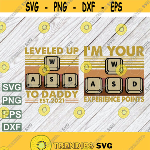 Gamer Dad and Baby Matching svg Leveled Up To Daddy EST 2021 Computer Game Keyboard svg png eps dxf file Design 184
