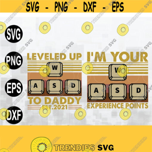 Gamer Dad and Baby Matching svg Leveled Up To Daddy EST 2021 Computer Game Keyboard svg png eps dxf file Design 201