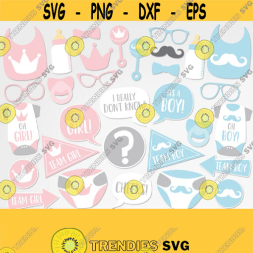 Gender Reveal Photo Booth Props SVG. Team Girl Team Boy Vector Cut Files eps dxf. Printable Pink Blue Baby Shower Selfie Station Accessories Design 505