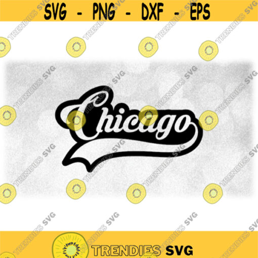 Geography Clipart Black Cutout of Chicago in Fancy Print Lettering with Baseball Style Swoosh Underline Digital Download SVG PNG Design 1655