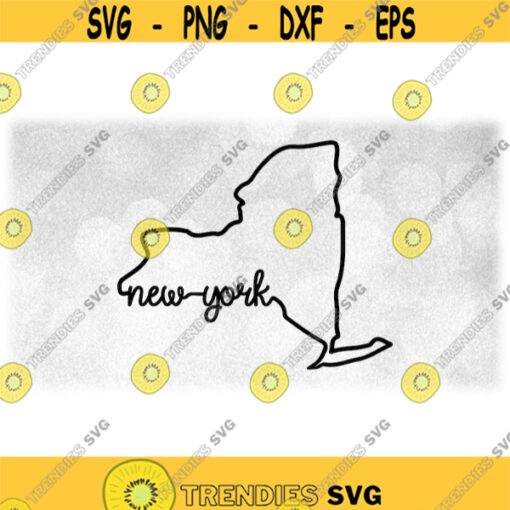 Geography Clipart Black Silhouette Outline of the State of New York USA Labelled with State Name on Border Digital Download SVG PNG Design 456