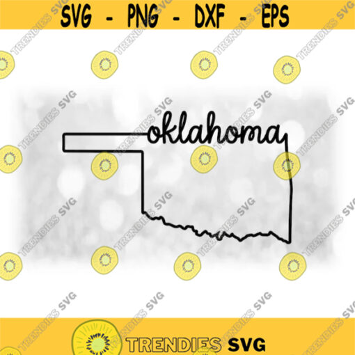 Geography Clipart Black Silhouette Outline of the State of Oklahoma with Border Labeled in Script Style Writing Digital Download SVGPNG Design 1672