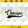 Geography Clipart Black Word Chicago in Fancy Print Type Lettering with Baseball Style Swoosh Underline Digital Download SVG PNG Design 1657