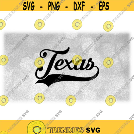 Geography Clipart Black Word Texas in Fancy Print Type Lettering with Baseball Style Swoosh Underline Digital Download SVG PNG Design 1086