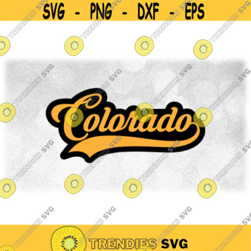 Geography Clipart Gold on Black Layered Word Colorado in Fancy Print Type w Baseball Style Swoosh Underline Digital Download SVG PNG Design 1598