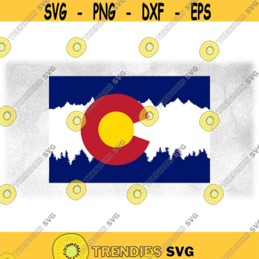 Geography Clipart Official Colorado State Flag with Silhouettes of Mountain Range and Pine Trees in Stripes Digital Download SVG PNG Design 1604