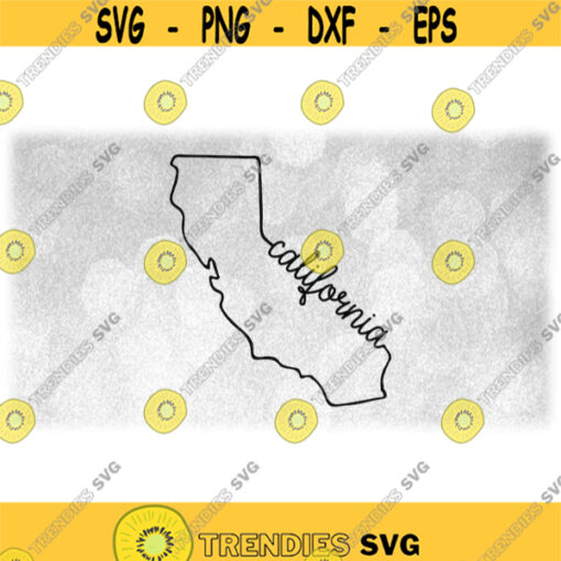 Geography Clipart Silhouette and Simple Outline of the State of California USA Labelled in Black Script Style Digital Download SVG PNG Design 1811
