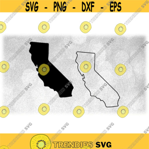 Geography Clipart Solid Silhouette and Simple Outline of the State of California USA in Black Color Only Digital Download SVG PNG Design 1658