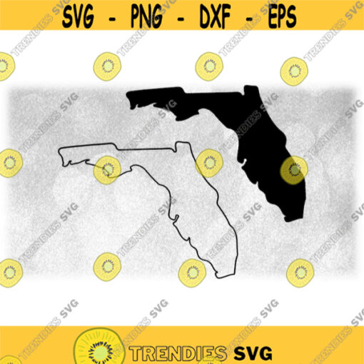 Geography Clipart Solid Silhouette and Simple Outline of the State of Florida USA in Black Color Only Digital Download SVG PNG Design 497