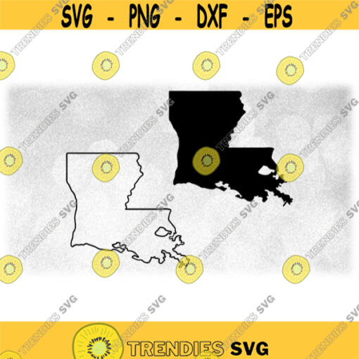 Geography Clipart Solid Silhouette and Simple Outline of the State of Louisiana USA in Black Color Only Digital Download SVG PNG Design 1236
