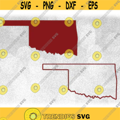 Geography Clipart Solid Silhouette and Simple Outline of the State of Oklahoma in Sooner Crimson Red Color Digital Download SVG PNG Design 322